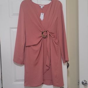 TOP SHOP FAUX WRAP DRESS IN MAUVE